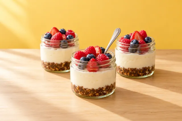 No-bake cheesecake cups with berries