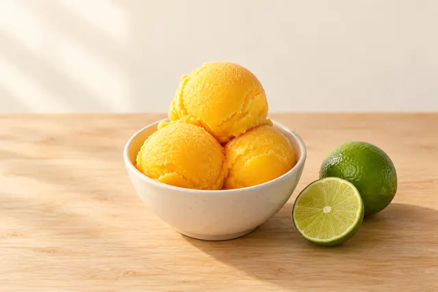 Mango lime sorbet, smooth and scoopable